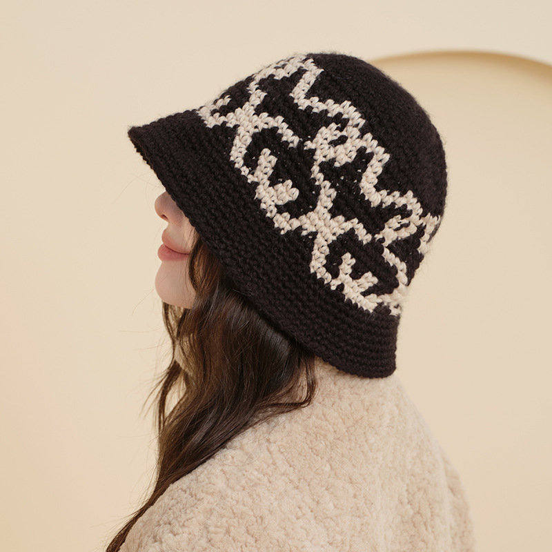 Autumn and Winter All-match Knitted Bucket Hat Girls Korean Ins Warm Wool Basin Hat Vintage Art Bucket Hat