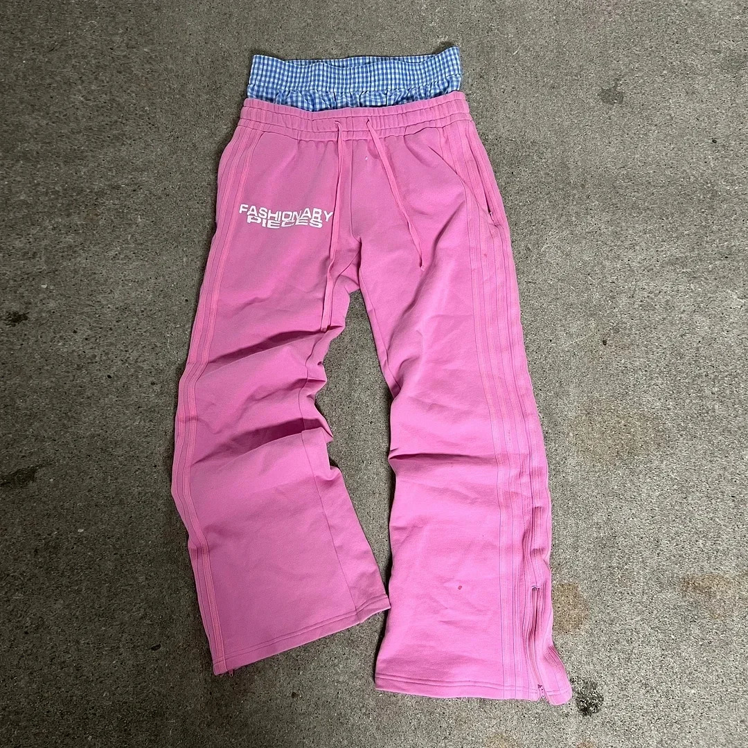 Hip hop mens and womens straight pants Y2k High Street Harajuku retro striped printed pants American knitted casual pants 241112