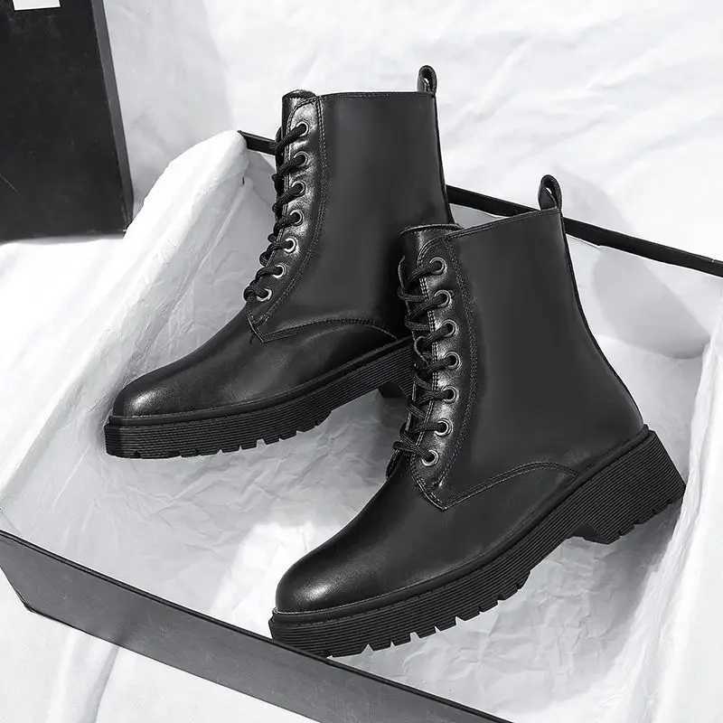 High Quality Winter Warm Ankle Boots Black Leather Fi Autumn Warm Fur Motorcycle N-Slip Waterproof Fem Platform Boots T241113
