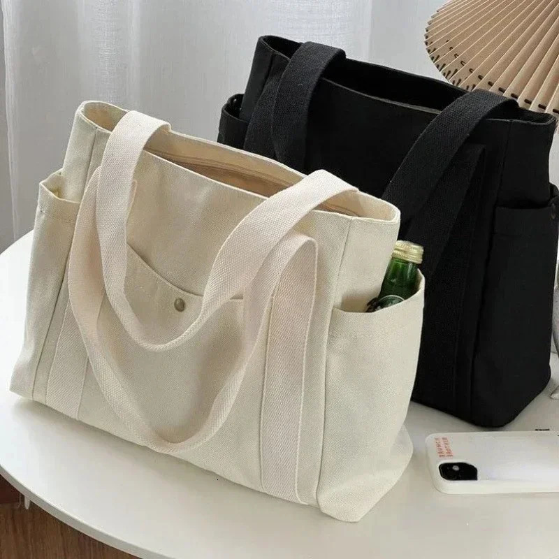 Womens canvas bag 2024 trend large capacity black shoulder bag student casual book handbag 241112