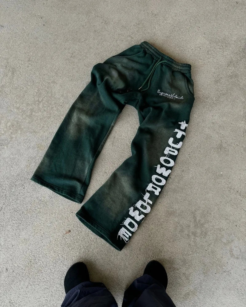 American gothic lettre de broderie pull pour les hommes y2k street hip-hop pantalon décontracté 241112