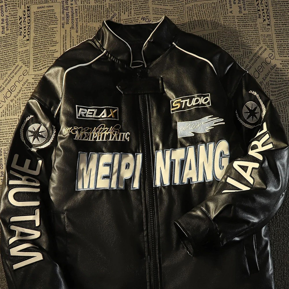 Y2k American Leather Jacket Mens Autumn Street Pilot Motorcycle Racing Set Hip Hop Fashion Casual Jacket Coat 241112