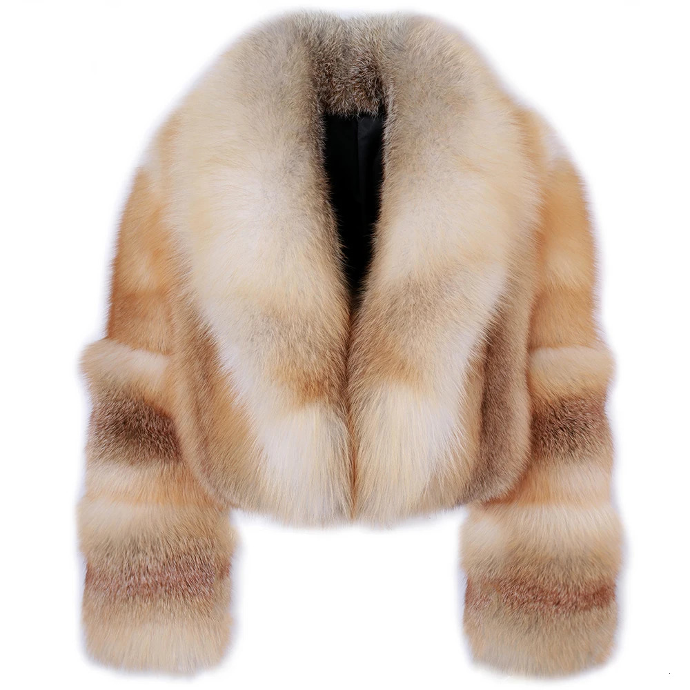YOLOAgain Womens y Real Fox Fur Jacket Cropped 241113