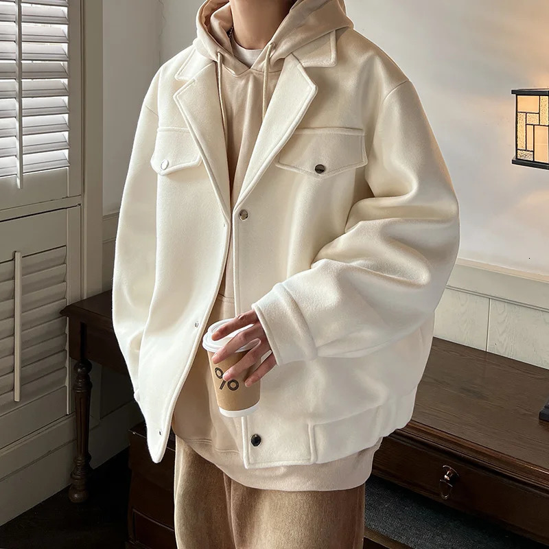 Winter Thicken Woolen Coat Men Warm Fashion Casual Thick Woolen Jacket Men Korean Loose Short Woolen Coat Mens Overcoat M-3XL 241113