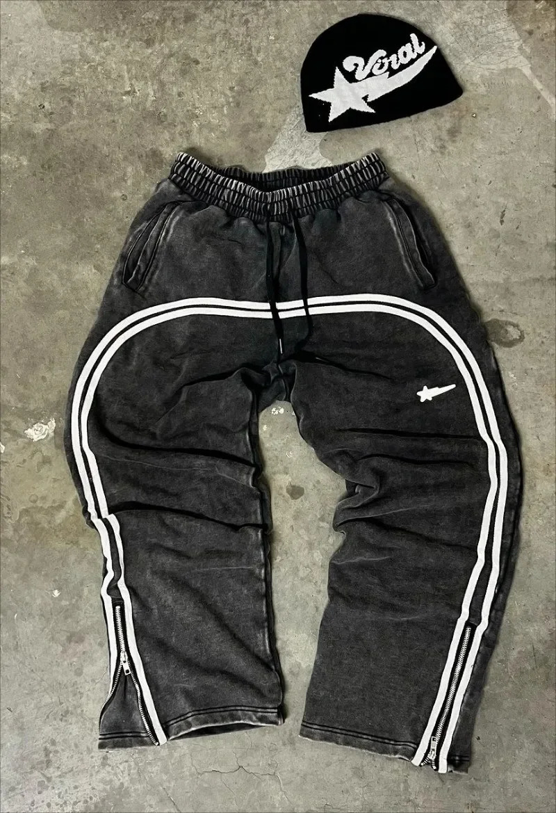 Y2K Fashion Simple Striped Straight Casual Pants for Men and Women Retro Streetwear Hip Hop Korean Street Couple Loose Sports Pants 241112