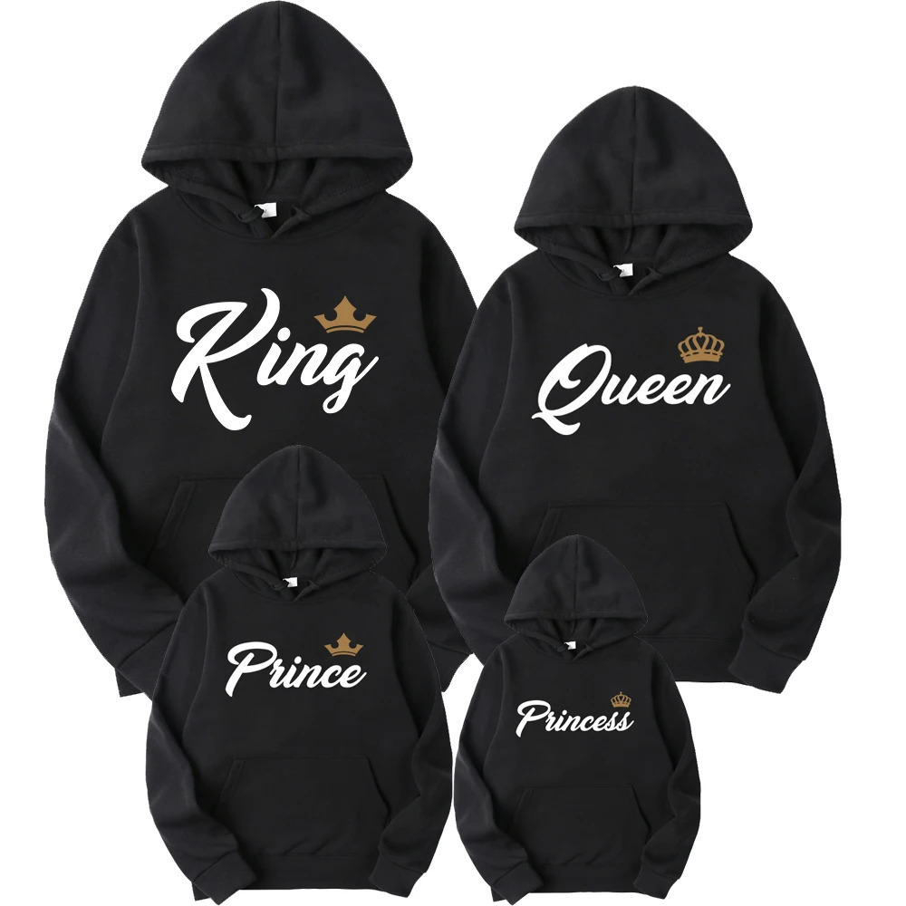 King Queen Prince Princess Printing Family Sweater Suit Couple Hoodie Parent-child Clothing Streetwear Hooded Sweatershirt 240403-image-964975275