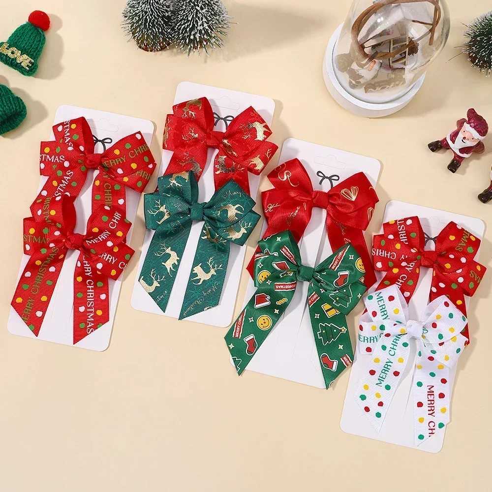 2 mignons Clips de nœud décoratifs set de Noël pour les bébés filles 2025 Nouvel An par enfants Headwear Hair Accessoires Cadeaux W241113