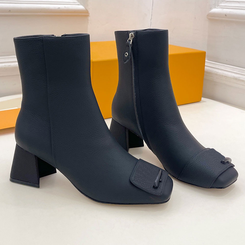 Boot de la cheville 1adavn Designer Boots Boots Automne Boot d'hiver Square Toe Bottes à talons hauts Retro Dîner de mouton Ligne de mode Boots F