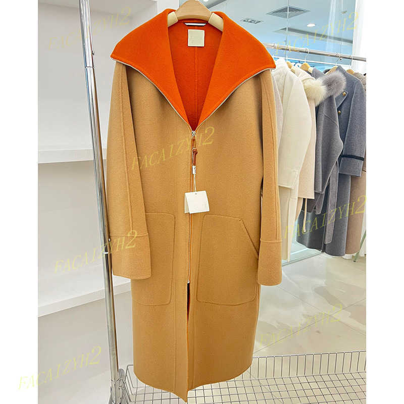 Vestes de créateurs de mélanges de laine pour femmes manteaux automne / hiver nouveau manteau en cachemire à deux tons avec tissu de haute qualit