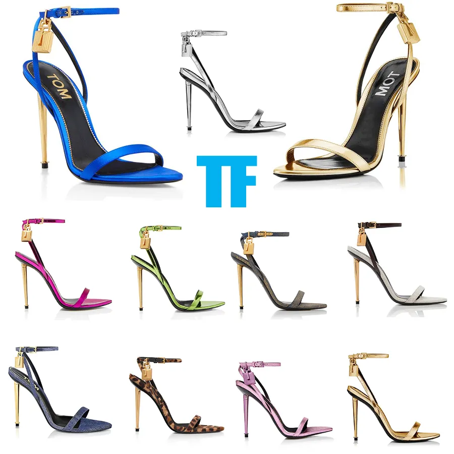 Marque de mode 25 Styles TF Femmes Tom sandale talons hauts Velours cuir verni cadenas bout pointu sandales nues pompes 35-42 avec boîte