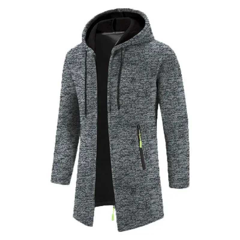 South Korean crossover mens hooded mid length thin velvet plus size sweater knitted cardigan casual top W241113