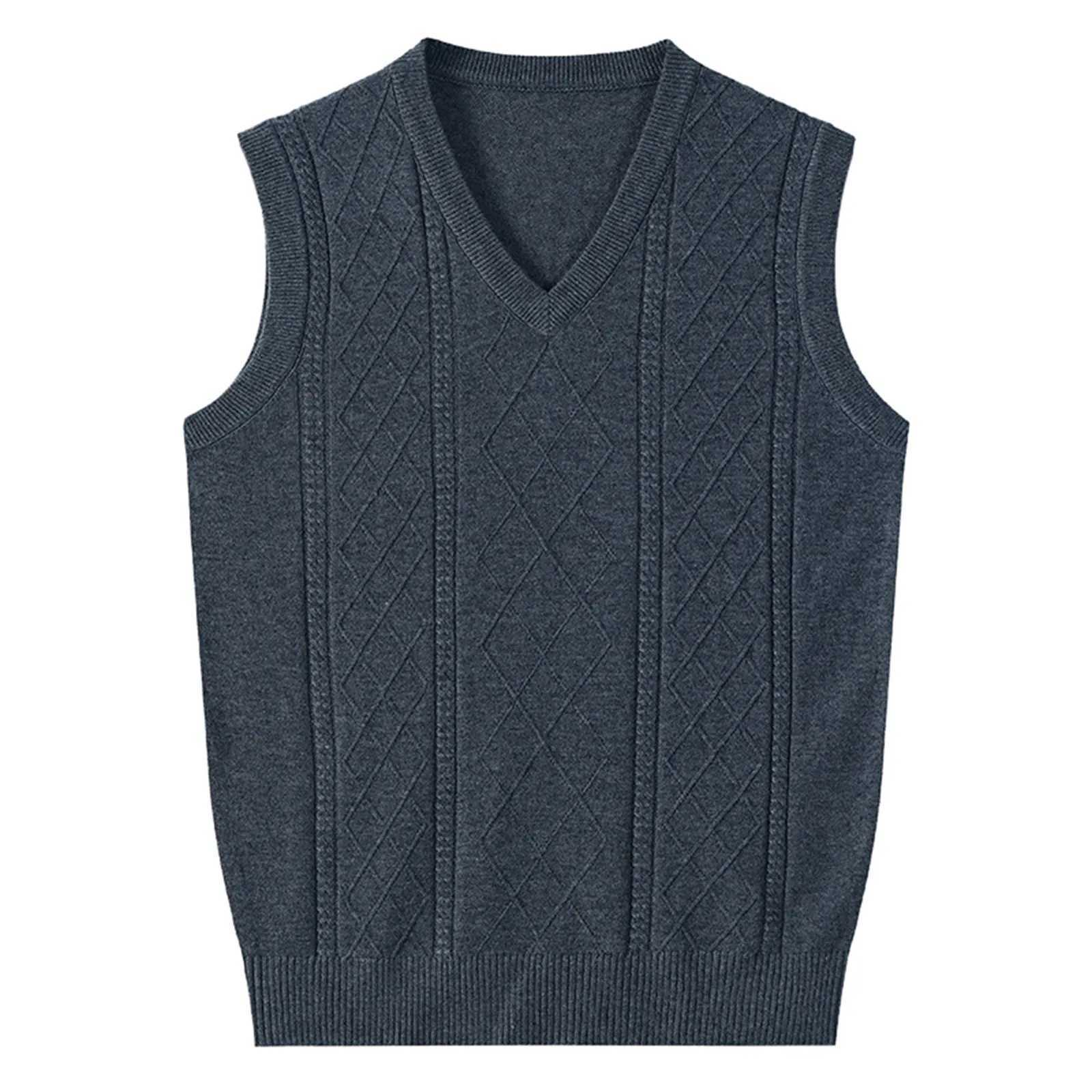 Veste de pull tricoté pour hommes Couleur solide automne et confortable Business Classic Business Sans manches décontractée V-Col à col en tricot