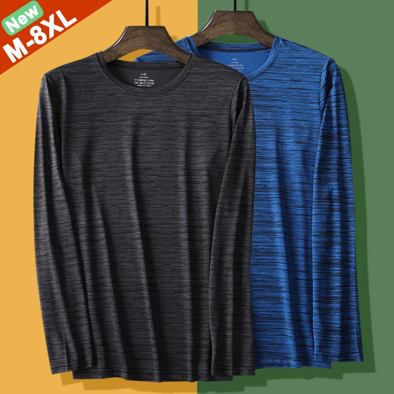 Plus Size 6XL 7XL 8XL TShirts Men Long Sleeve Tshirt Male Tee Shirt Autumn Sports Camping Tops Fitted Under Wear Clothing Man 241113