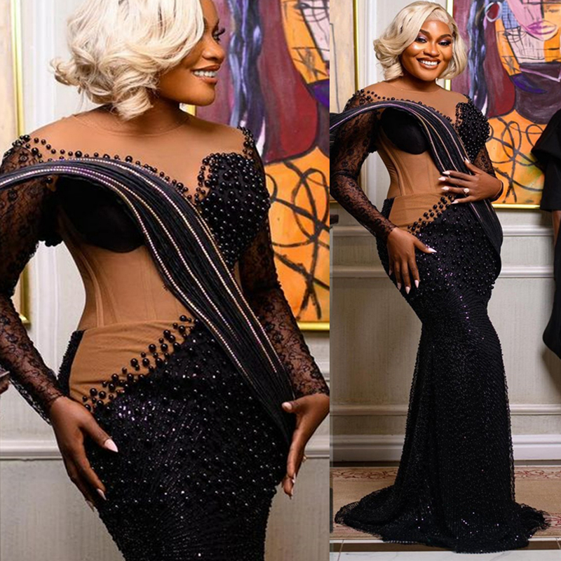 2024 Plus taille noire de bal robe de bal pour les occasions spéciales robes de soirée robes formelles sirène couche transparente