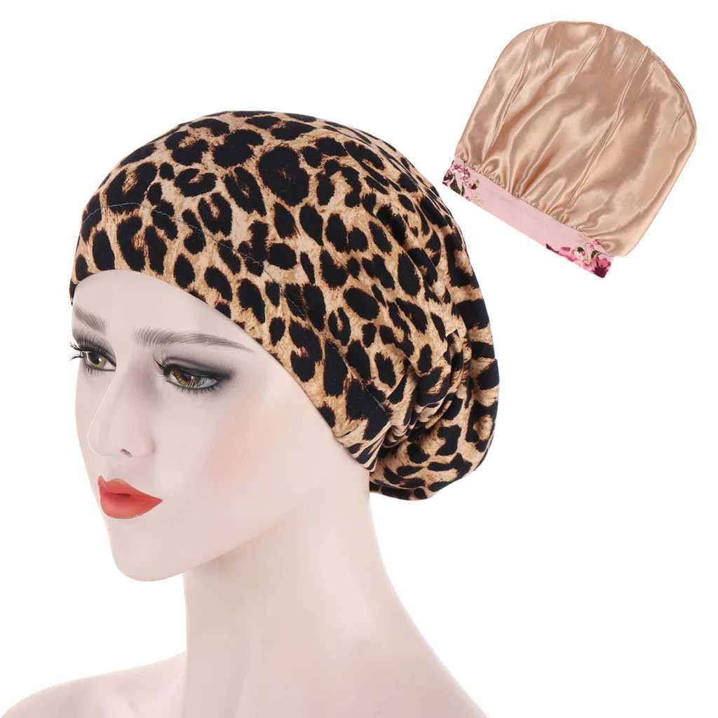 6-color printed floral hat satin nightcap womens headscarf leopard hat womens headscarf W241113