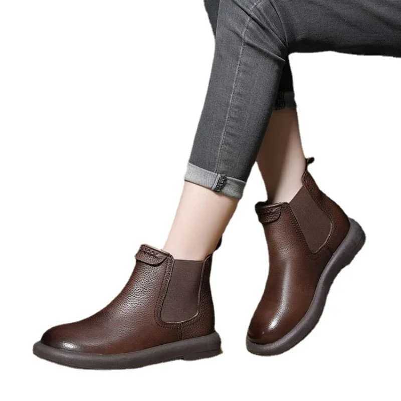 High Quality Leather denim boots with elastic bands and ankle boots for warm shoes casual fashion platform N-Slip winter short boots T241113