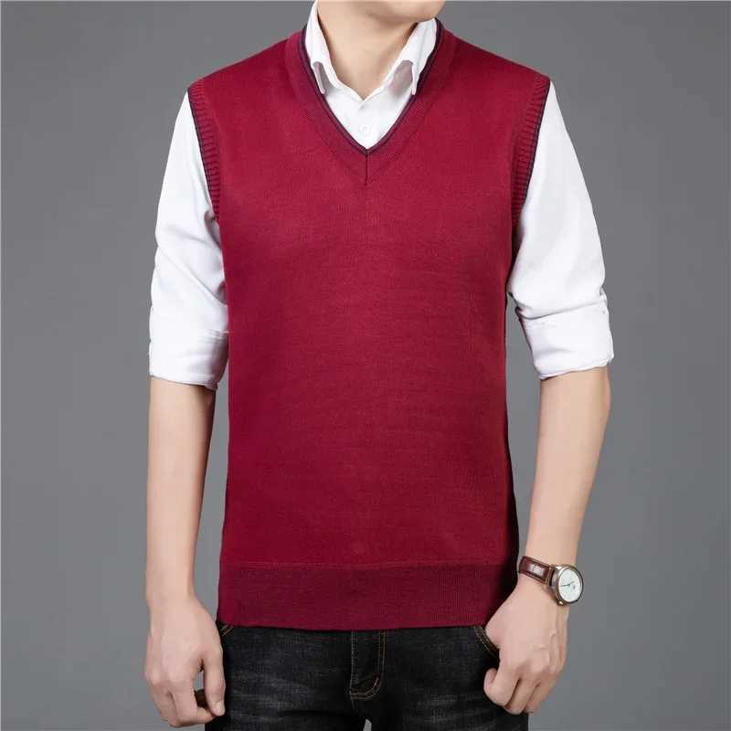 Autumn and winter warm vest mens long sleeved sleeveless sweater knitted vest V-neck vest V-neck sweater mens sweater fashion W241113