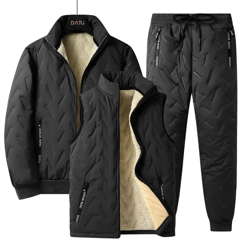 Three pieces of lamb wool padded coat large size mens casual suit warm plus velvet thickened waistcoat top pants L7X 241111
