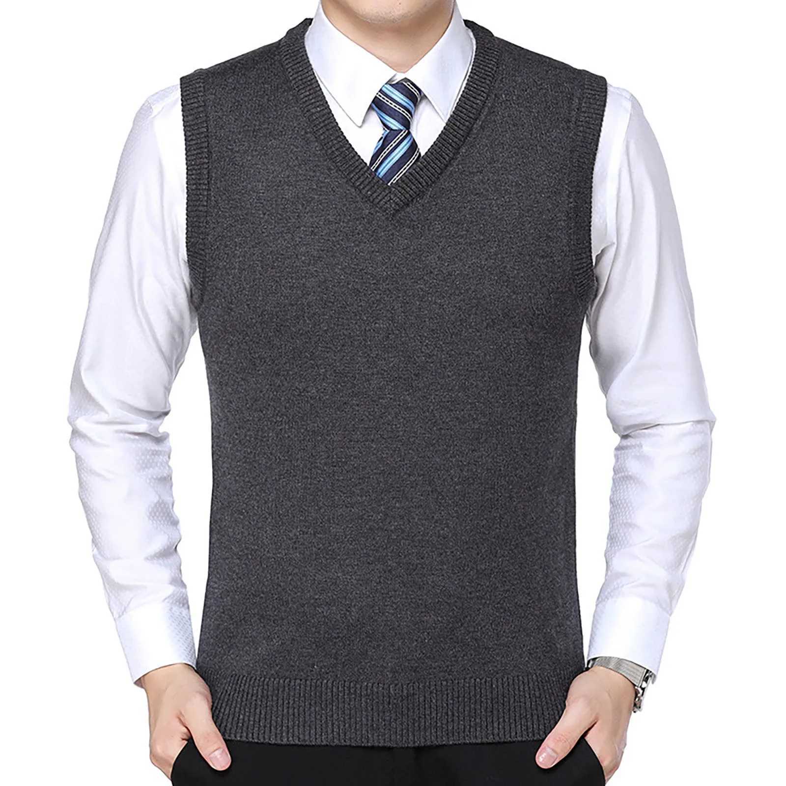 Classic Mens confortable Business Sweater sans manches gilet décontracté en V Vilai en tricot en tricot tricot à la mode à la mode à la mode W241