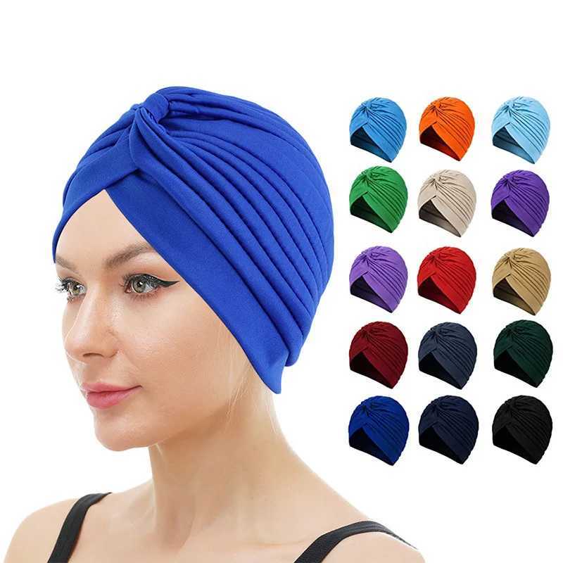 Twist Turban Caps Womens Knot Muslim Headscarf Shining Indian Headscarf Sleep Hat Casual Solid Color Headscarf Elastic Headbag W241113
