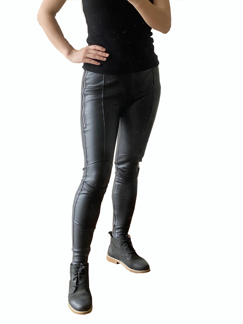 High Street Sexy Women Pants 2024 Autumn Winter Elastic Thin Zipper Plush Warm Fleece Casual Black PU Leather Pencil 241108