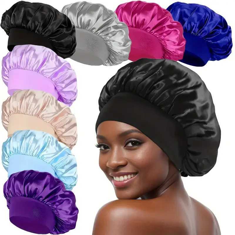 1 piece of silk satin hat reusable elastic broadband shower cap sleep cap womens curly natural hair protection cap W241113