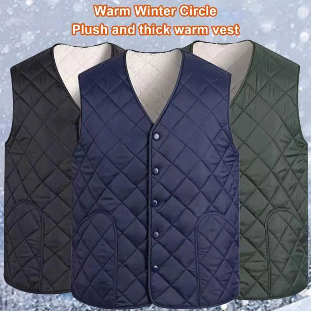 Hommes coton d'hiver coton tampon en V-cou sans manches à manches à manches chaudes et poitrine ouverte ouverte laine épaisse peluche pour hommes