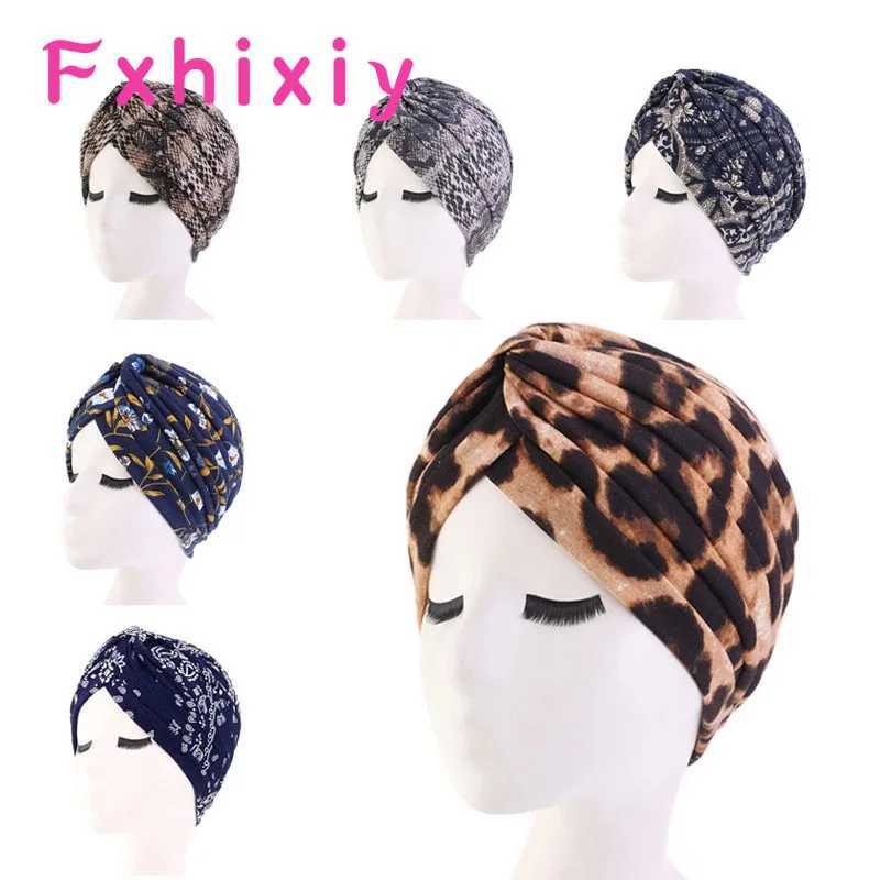 Hot womens knot headband hat leopard print snake skin flower print Beanie headwear ethnic color twisted knot hair falling off sleep hat W241113