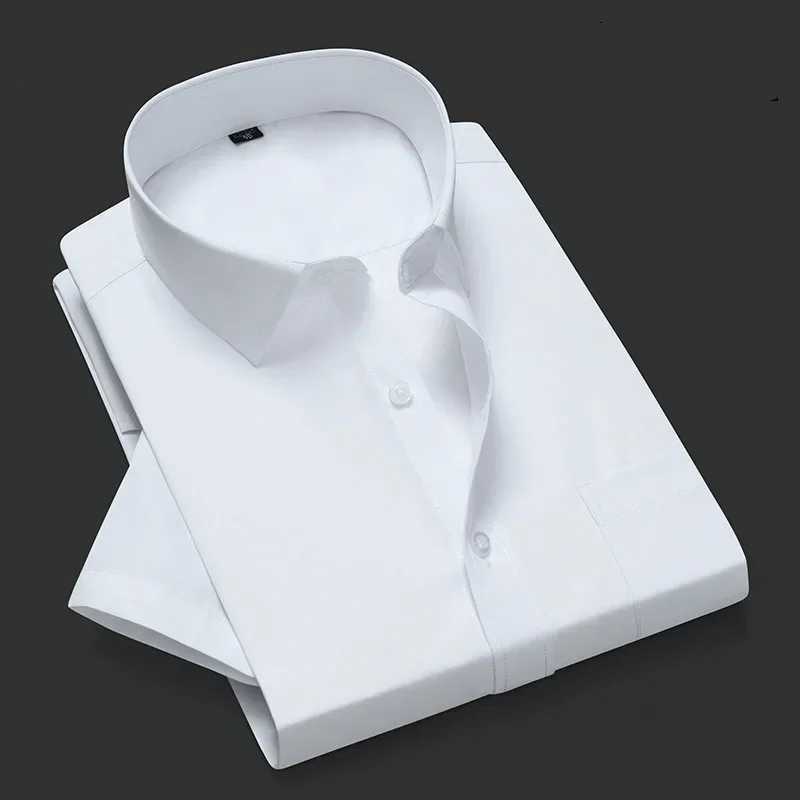 Quality Summer Pure Color Large Size Men Shirt Short Sleeve Slim Fit Formal Mens White Shirt Business Male Social ShirtsXJ24113