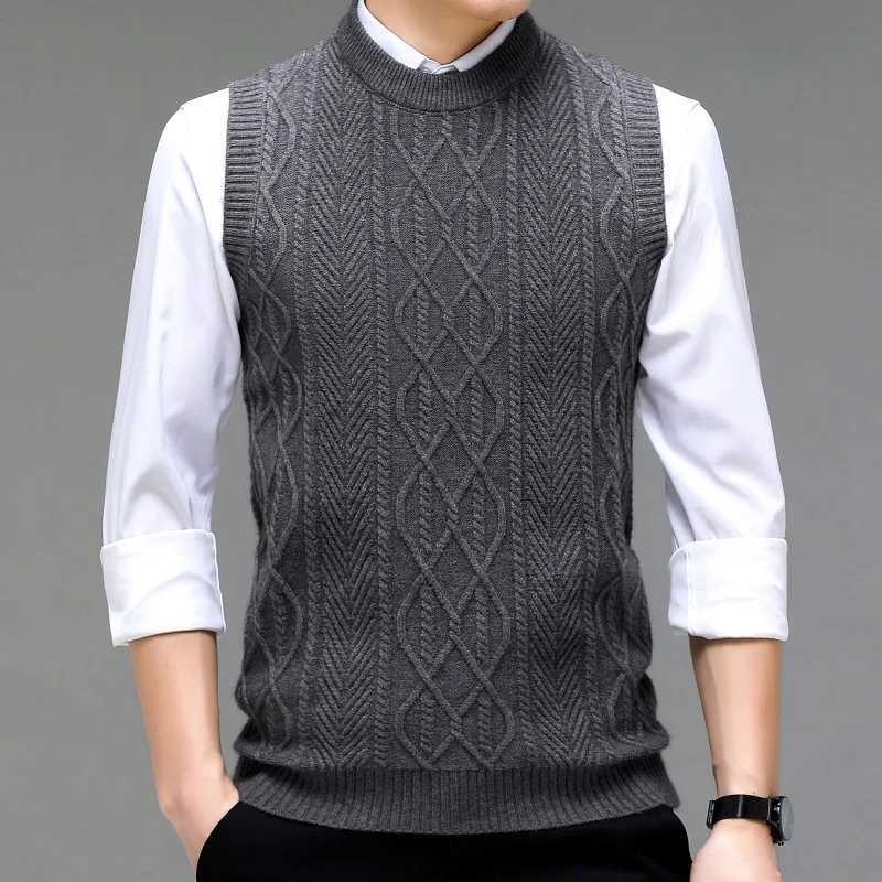 Mens fashion staff collar jacquard sleeveless sweater womens fashion solid color warm top W241113