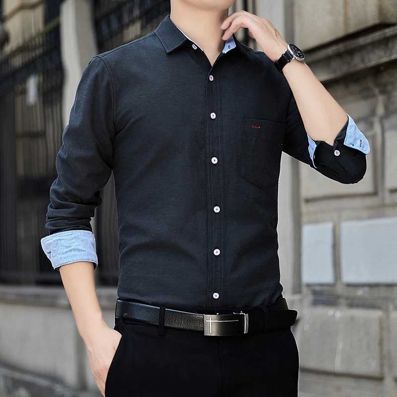 Business Casual Mens à manches longues 100% coton chemise jeunesse de haute qualité Classian Classian Fashion Male décontractée topxj24113