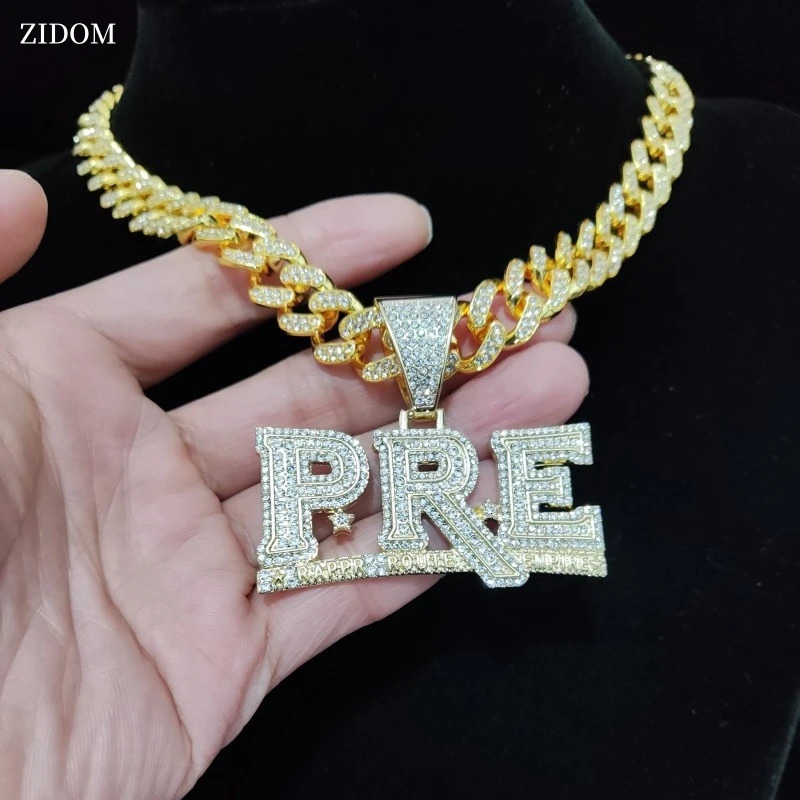 Women Men Hip Hop PRE Pendant Necklace Cuban Chain Hiphop Iced Out Bling Necklaces Fashion Jewelry Charm Gifts 241113