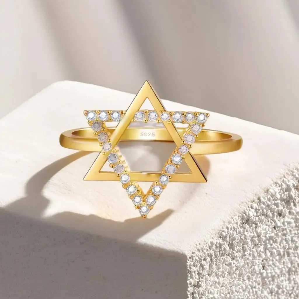 Anneaux de bande 925 argent sterling je anneau cubic zirconia étoile david doigt ring womens platine galvanisé hexagonal étoile amulet bijoux j24