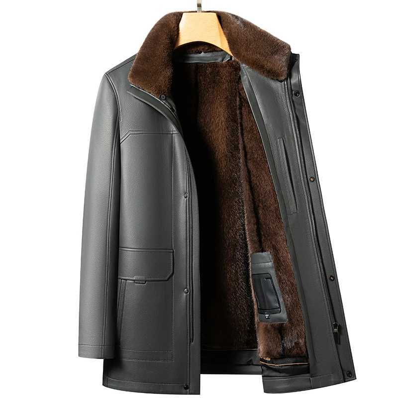 YN-2398 Tarte en cuir naturel surmonte pour hommes Collier de vison d'hiver + veste haut de gamme détachable à l'épreuve du vent et chaude W24111