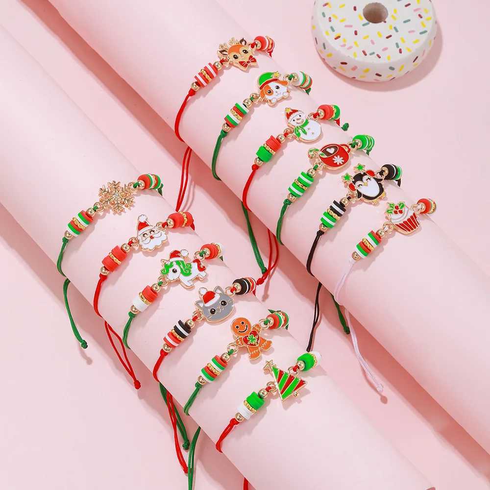 12 pièces/ensemble de bracelets de Noël pour père Noël, renne, bonhomme de neige, breloques, bracelets mignons, cadeaux d'amitié pour filles et e