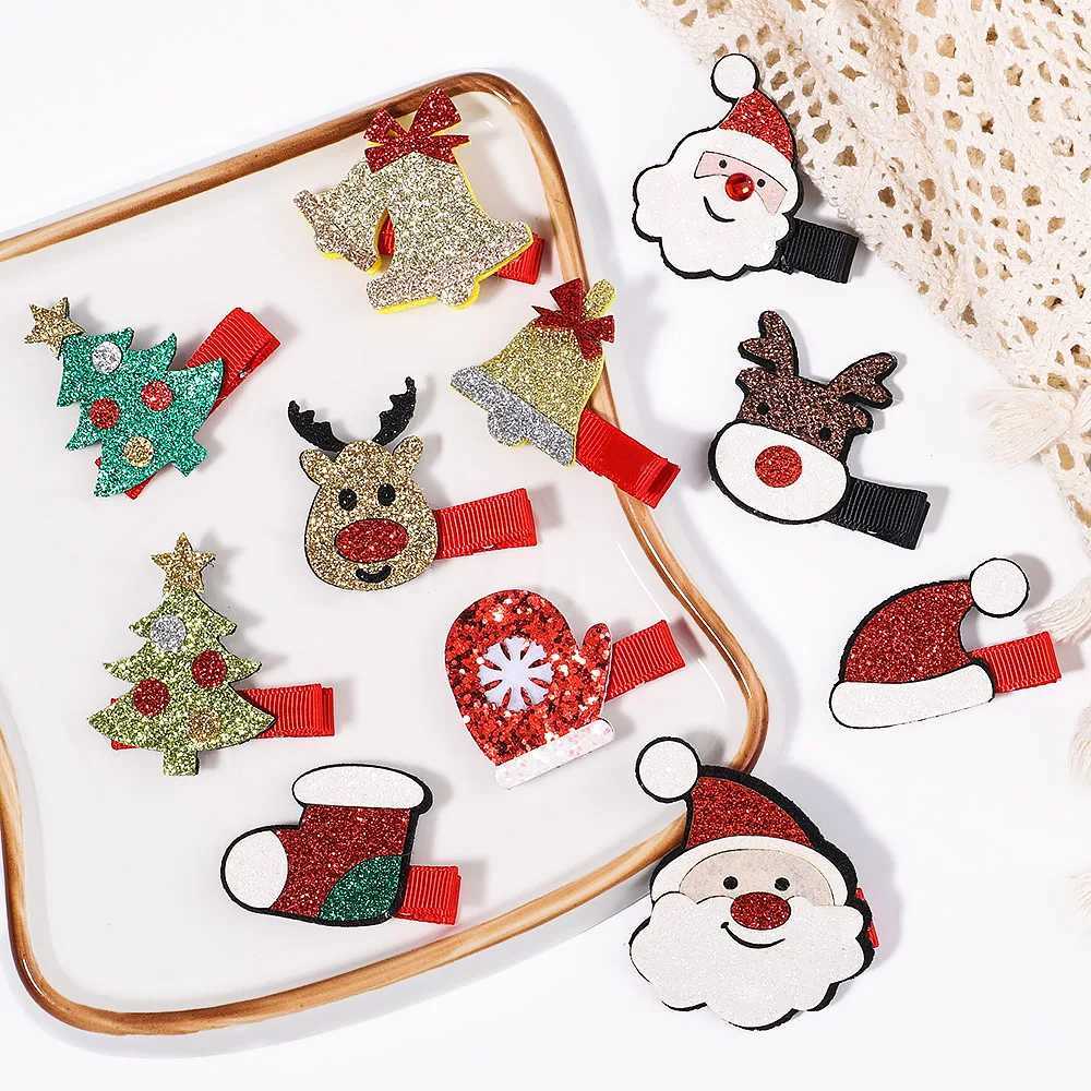 2 pièces / ensemble d'arbre de Noël Clips de cheveux du Père Noël adaptés aux enfants et aux filles Mignon Rendeer Bell Accessoires en gros de ca