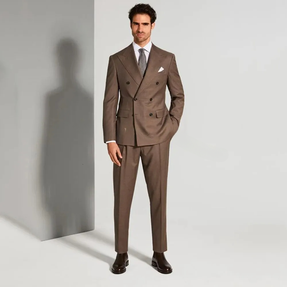 Men's Suits Blazers Custom Made Elegant Male Suits Slim Fit 2 Pieces Double Breasted Formal Business Men Groom Wear Suit Costume Homme Maria