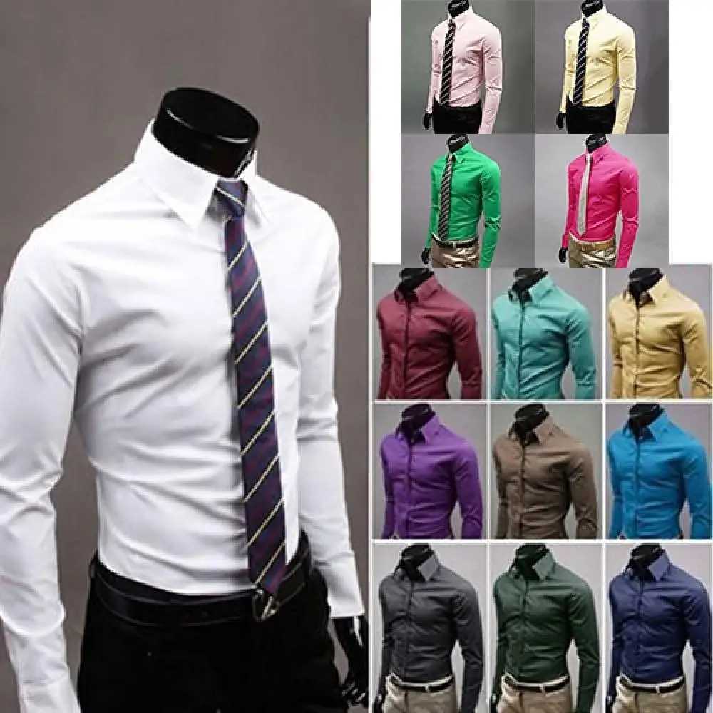 Manches longues Men de commerce Shirt blanc décontracté Shirt Men Buttes respirantes vers le bas Shirt Formal Version coréenne Slim Fit ShirtsxJ2