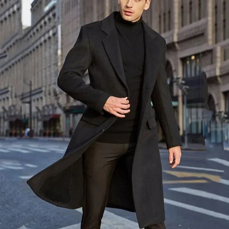 2023 Automne et hiver Mode décontractée pour hommes longs Longbreuse-vent Laine Coat 241108