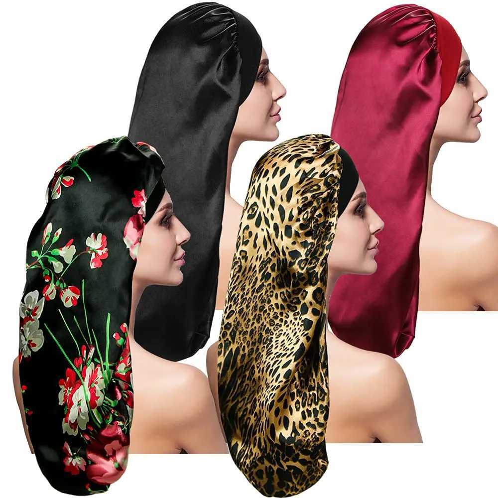 Satin sleep cap used for long hair and long hair oversized solid color floral pattern used for womens sleep cap W241113