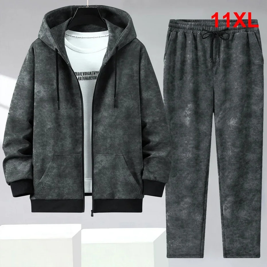 Mens Tiedyed Sets Plus Size 11XL Zippered Hoodie Pants Male Spring Autumn Jacket Suits Fashion Casual Big 241111