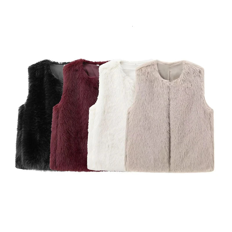 TRAF faux fur effect short vest jacket womens street style warm vest womens womens coat 241111