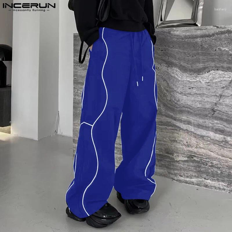Pantalon masculin 2024 hommes décontractés jambe large longue longueur incerun harajuku simple pantalon de taille élastique réflecteur conception