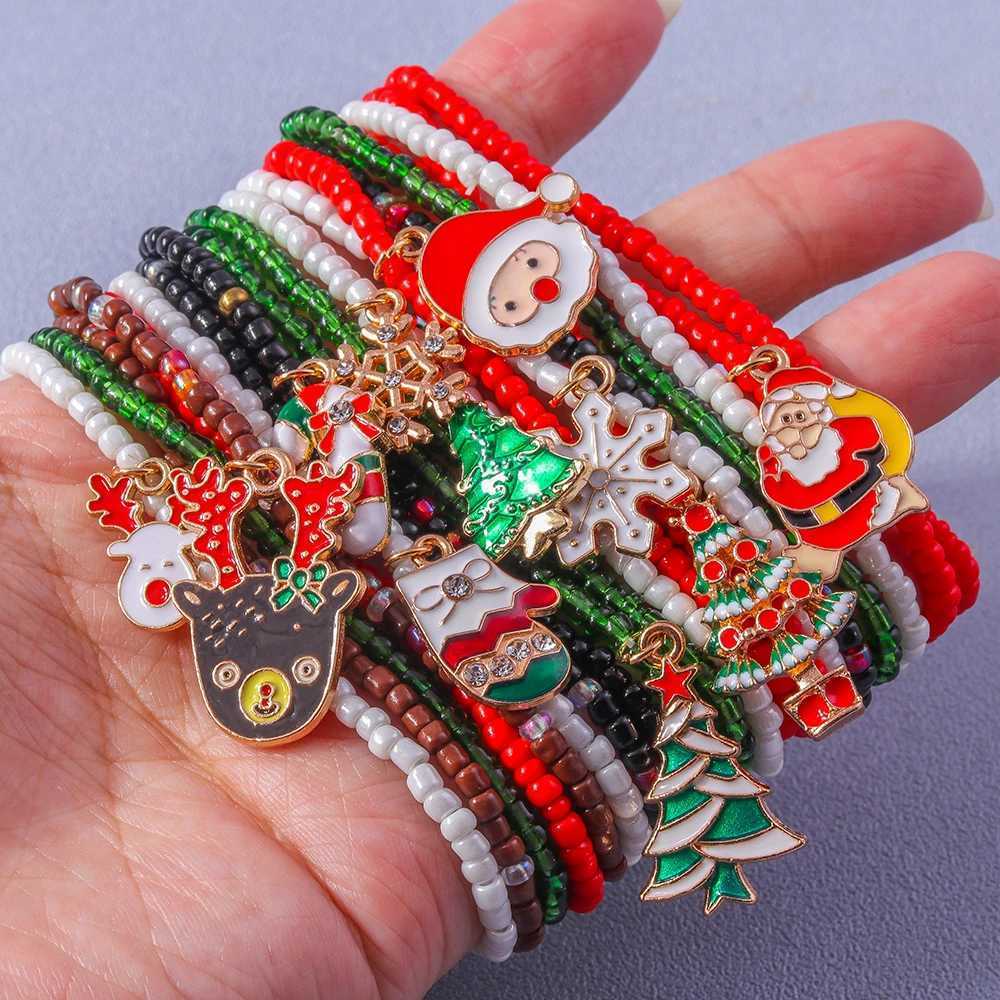 Aihua nouveau 10 pièces/lot femmes Bracelets de noël père noël cerf cloche arbre de noël Bracelets bracelets porte-bonheur bijoux cadeaux W241113