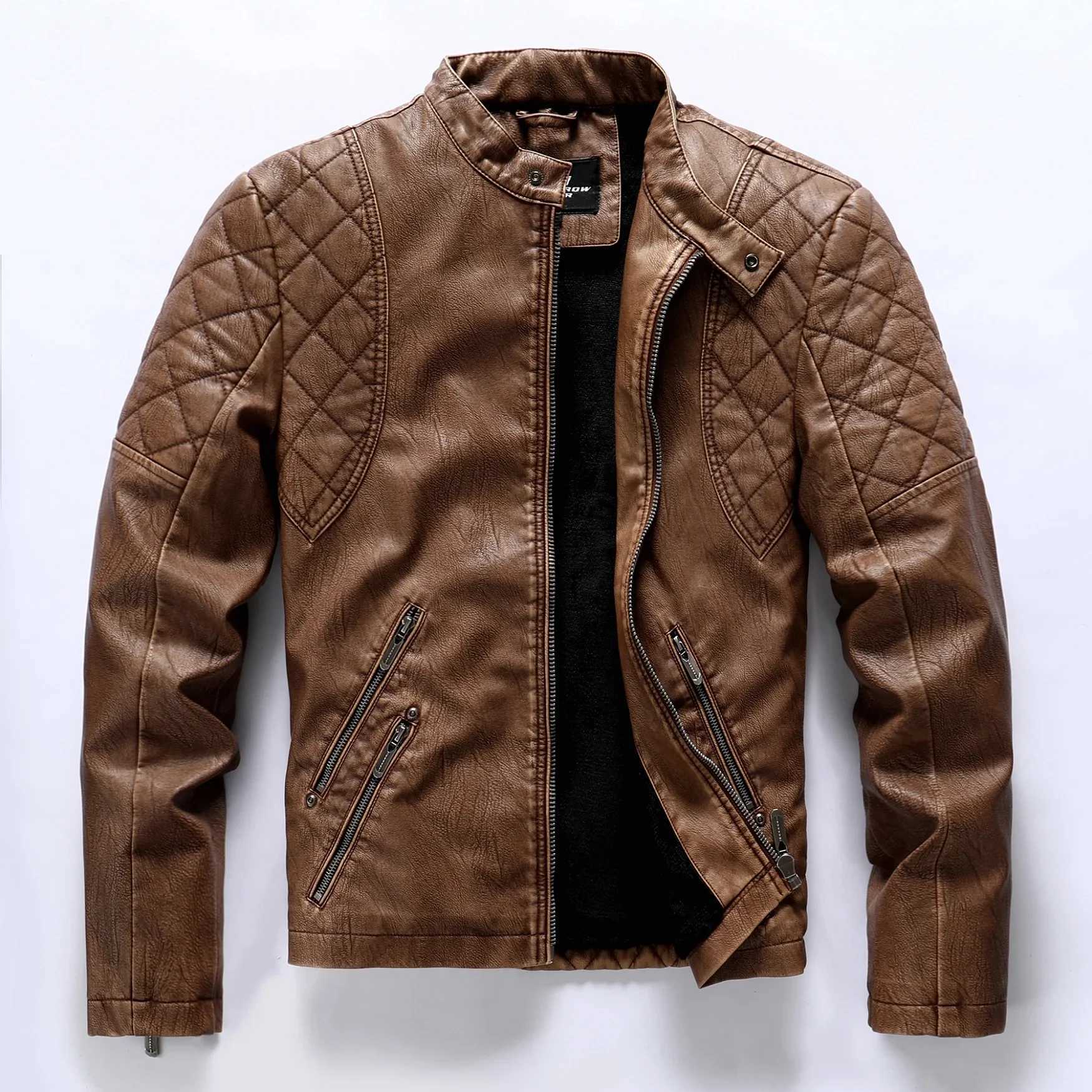 Mens outerwear winter leather jacket mens clothing authentic casual jacket Coats artificial leather retro bicycle jacket mens windproof jacket W2