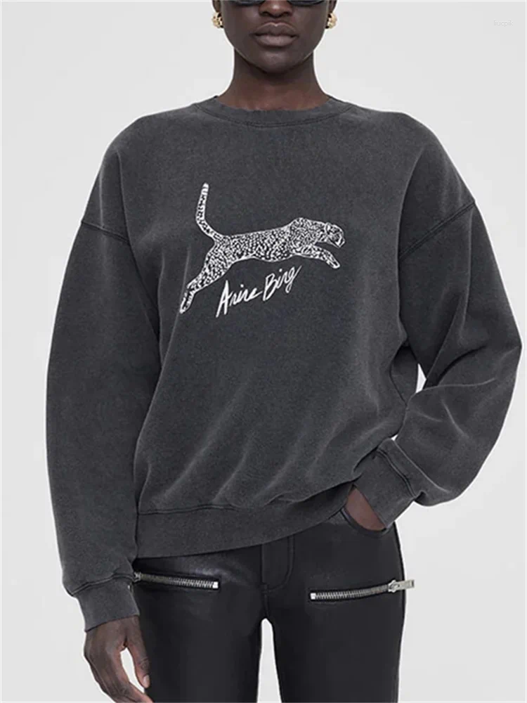Women's Hoodies Animal Leopard Letters Print Sweatshirt For Women 2024 Round Neck Ladies Casual Loose Pullover Tops-image-964983032