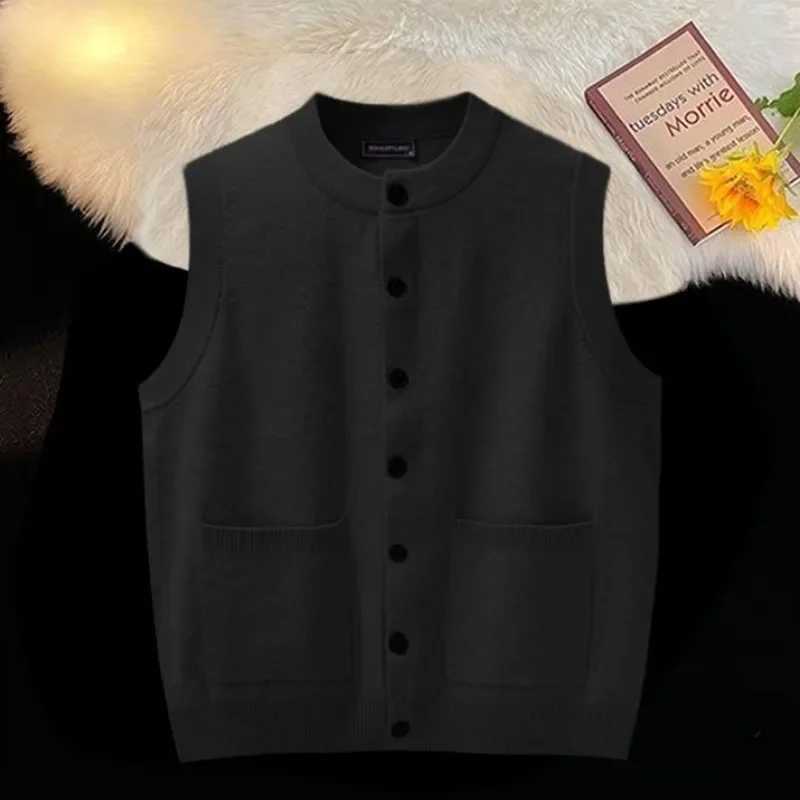 Sleeveless round neck long sleeved mens sleeveless knitted sweater 100% cabinet heating X S A V W241113