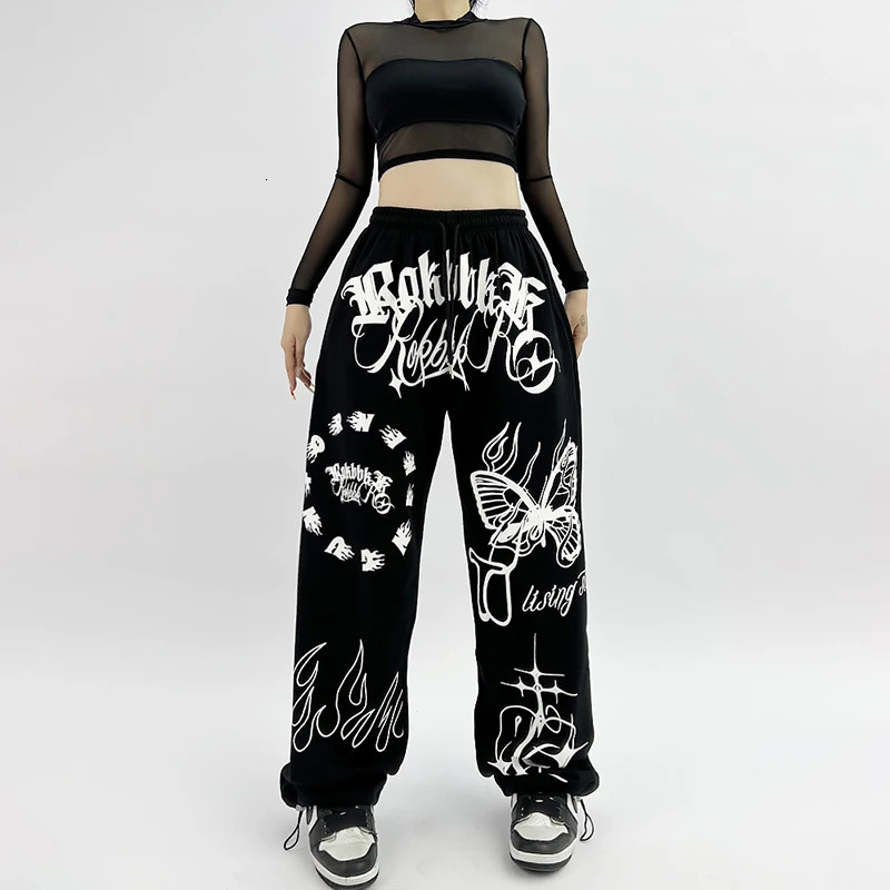 Butterfly Letter Print Pants for Women Summer Street Personality Long Trouser American Trendy Hiphop n Y2K 241108