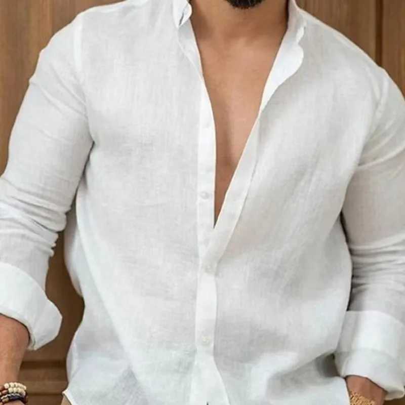 2024 Summer Cotton Linen Shirt Solid Mens Shirt Leisure Vacation Style Linen Shirts MenXJ24113