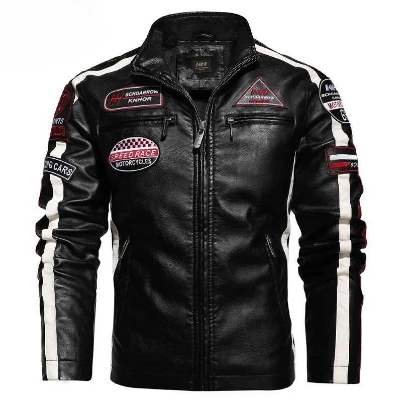 European and American new mens motorcycle racing suit leather and wool thin color jacket winter mens jacket W241113